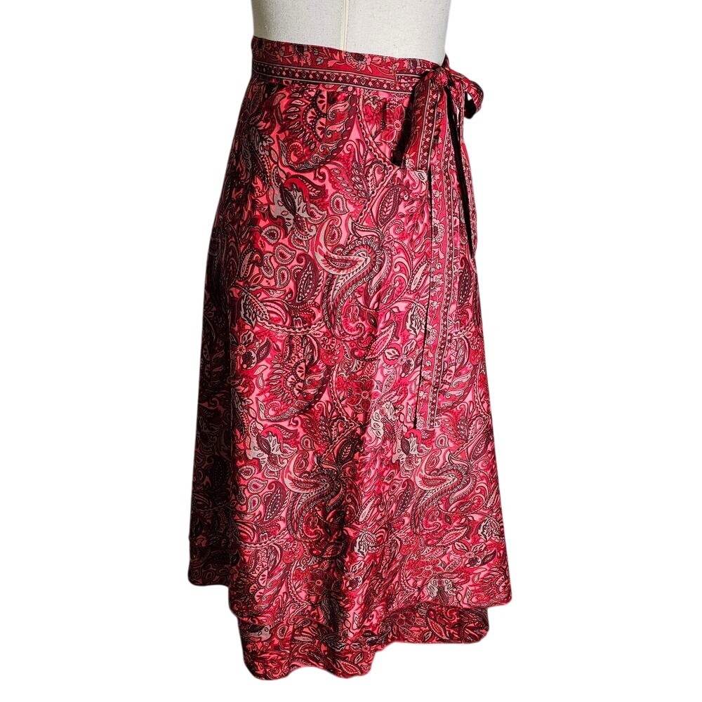 Colorful Paisley Floral True Wrap Midi Dress Reds and Greys One Size 33 Long